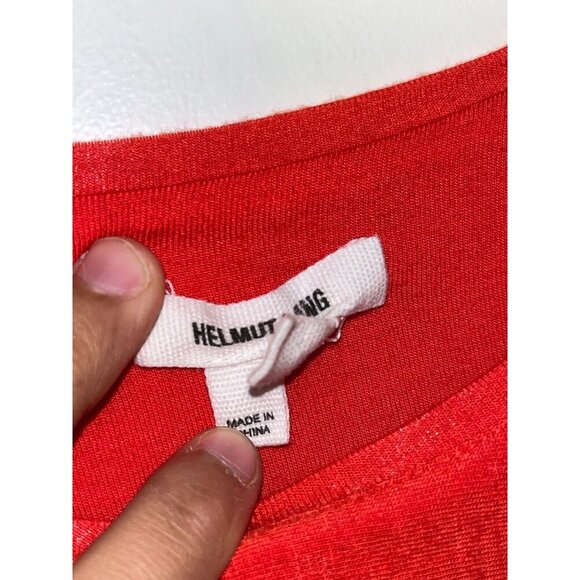 Helmut Lang | Asymmetric Nova Ruched Jersey Fitted Midi Dress Coral Red Size XS - Picture 10 of 10